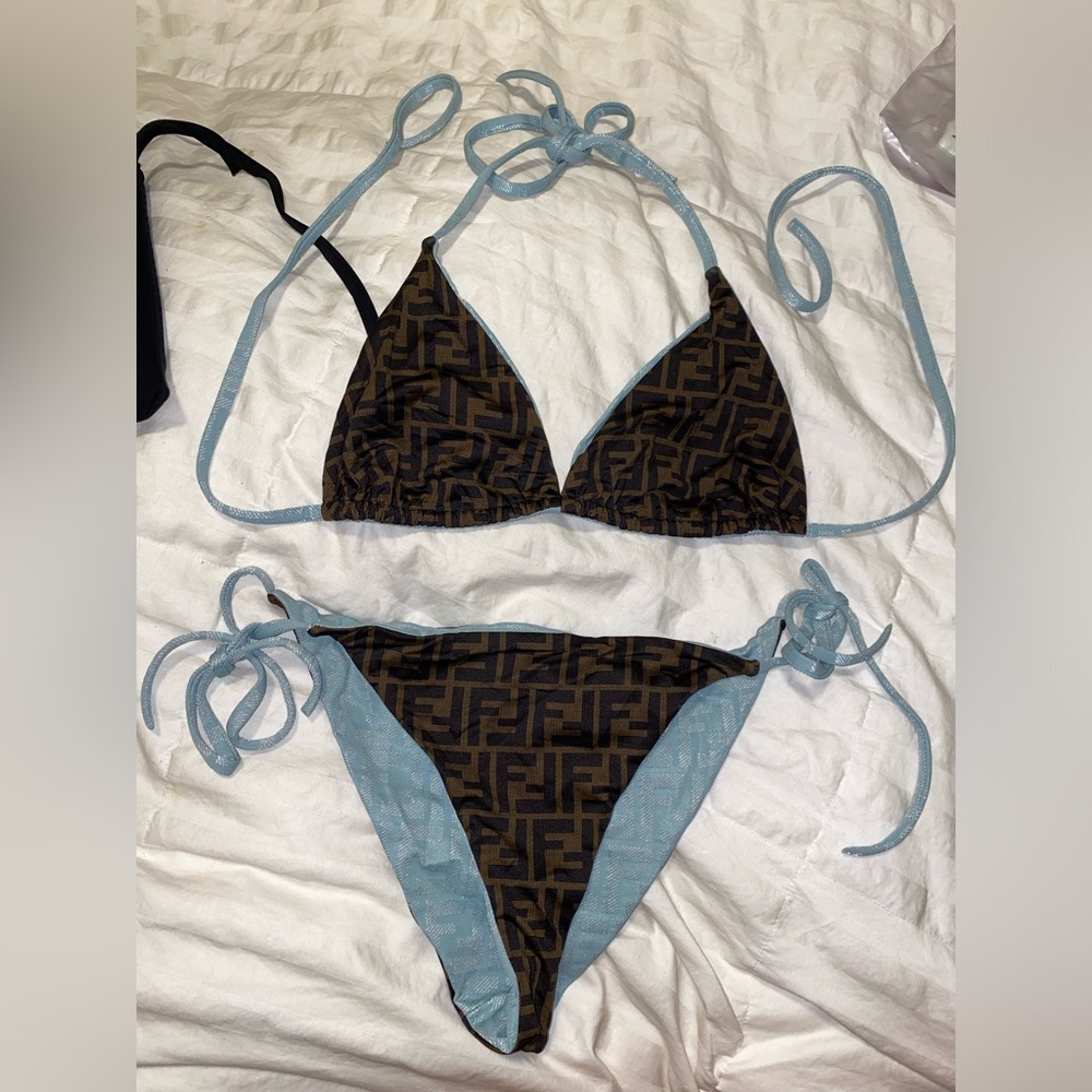 Authentic FENDI Blue Reversible Ff bikini